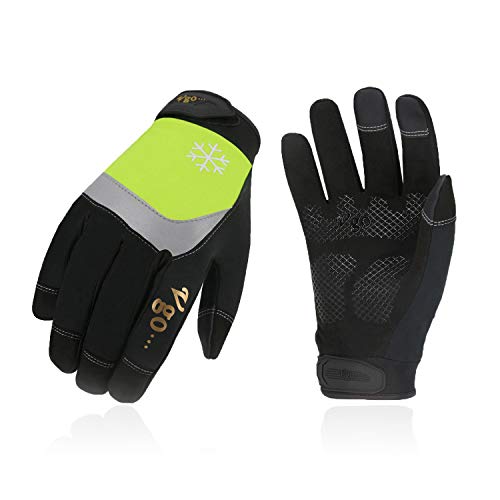 Vgo 2Pares 0℃ o Superior 3M Thinsulate C40 Guantes Invierno de Trabajo de Cuero Sintético Pantalla Táctil de Alta Destreza con Crysta Thinsulate (Talla 9/L, Negro y Verde Fluorescente, SL8775F)