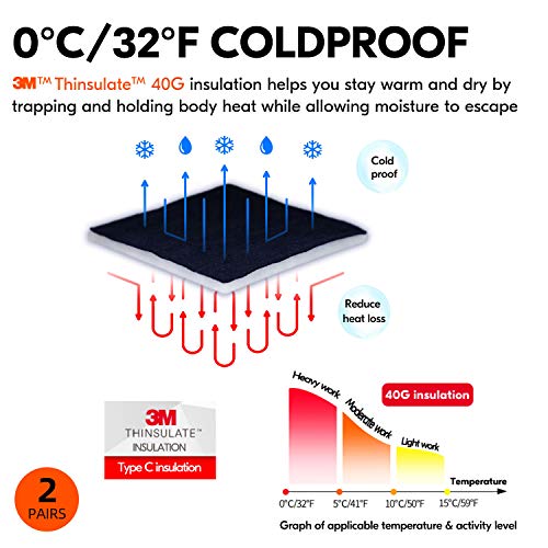 Vgo 2Pares 0℃ o Superior 3M Thinsulate C40 Guantes Invierno de Trabajo de Cuero Sintético Pantalla Táctil de Alta Destreza con Crysta Thinsulate (Talla 9/L, Negro y Verde Fluorescente, SL8775F)