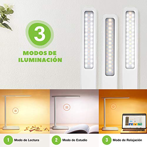 VicTsing Lampara Escritorio 42 LED Brillante, Flexo Escritorio LED Flexible con 3 Niveles de Brillo y 3 Modos, Cuidado de Ojos, Control Táctil y Bajo Consumo para Trabajo, Estudio y Lectura, Blanco