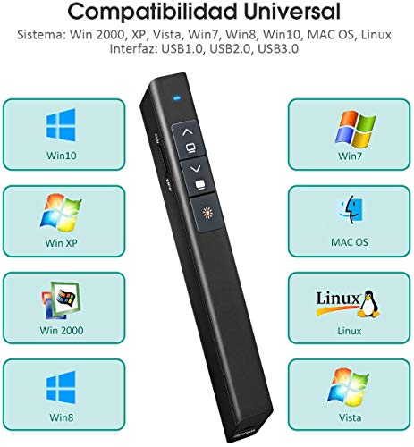 VicTsing Puntero Laser Presentaciones, Botón de Silicona, 100M Alcance de laser Plug&Play, 24g Ligero, Mando Diapositivas para Windows 2000/XP/7/8/10,PPT,Keynote,Prezi, Linux,Android