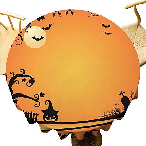 VICWOWONE Mantel de Halloween – 50 pulgadas de impresión de mantel redondo vintage Halloween como regalo imagen temática de Halloween Eerie Atmosphere Gravestone Evil Calabaza Luna Naranja Negro