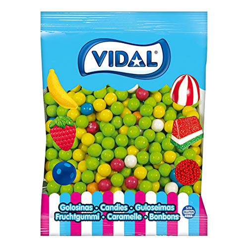 Vidal Golosinas. Bolas de Chicle Grageado de 16 mm. Surtido de deliciosos sabores: limón, naranja, y fresa. Bolsa 2 kg