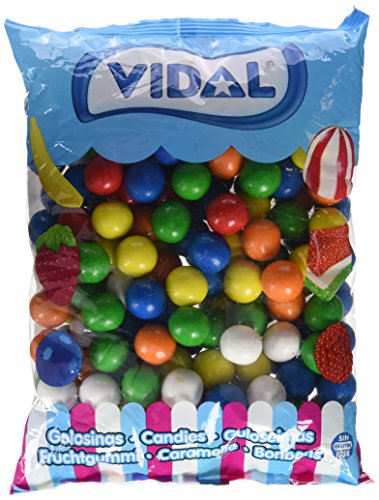 Vidal Golosinas. Bolas de Chicle Grageado de 28 mm. Surtido de deliciosos sabores: limón, naranja y fresa. Bolsa 2 kg