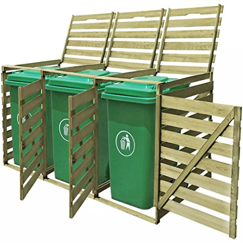 vidaXL Cobertizo Triple para Tres Contenedores de Basura 240 L con Tapa Madera