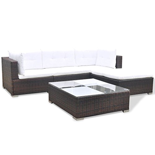 vidaXL Conjunto de Muebles de Jardín 5 Piezas Ratán Sintético Marrón Juego Comedor Exterior Mesa y Sillas Patio Porche Terraza Material Estilo Mimbre