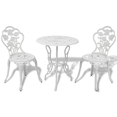 vidaXL Juego de Mesa y Sillas Bistro Jardín Aluminio Blanco Muebles de Patio