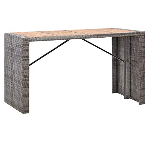 vidaXL Madera Acacia Muebles de Bar Jardín 9 Piezas Conjunto Casa Patio Terraza Sofá Mesa Tablero Sillas Sillón Aire Libre Ratán Sintético Gris