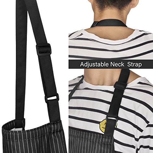 Viedouce 2 Piezas Delantales Impermeables Ajustables del Cocinero con Bolsillo Cocina Delantale para Mujeres Hombres,Delantal Chefs Cocina (Raya Negro)