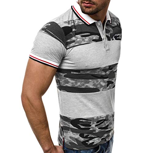 Viewk - Polo de Manga Corta para Hombre, diseño de Camuflaje, Color Liso, para Verano, Ropa de Ocio Blanco Blanco M