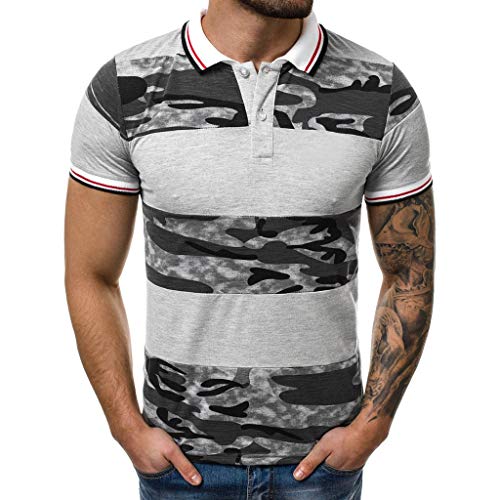 Viewk - Polo de Manga Corta para Hombre, diseño de Camuflaje, Color Liso, para Verano, Ropa de Ocio Blanco Blanco M