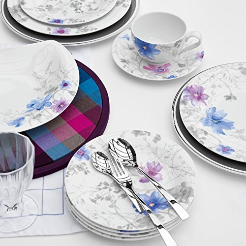 Villeroy & Boch Mariefleur Gris Vajilla de café para 6 personas, 18 piezas, Porcelana Premium, Blanco/Azul/Gris