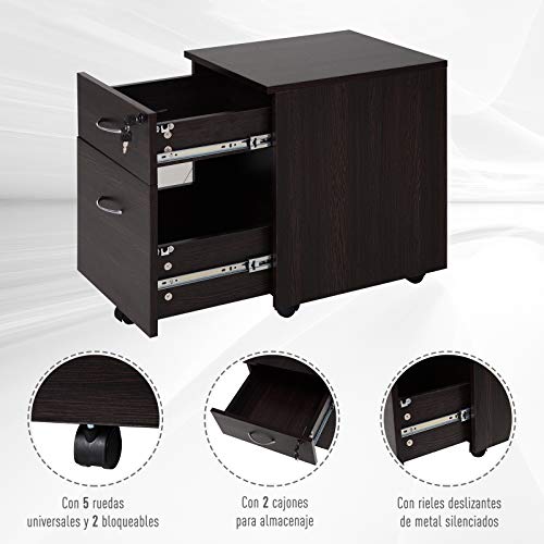 Vinsetto Cajonera Archivador con Ruedas Armario Archivador Móvil Cajonera Madera Seguro para Oficina con Llave para Organizar Documentos en Oficina o Hogar 40x44x54.6cm