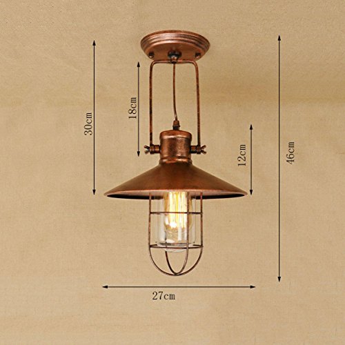 Vintage Techo Luz Antigua Industrial Retro Hierro Jaula Sombra Techo Lámpara Colgante Luz Giratoria Brazo E27 Herrumbre Rojo Techo Bollos Mobiliario Sala De Estar Loft Estudio Sala Ø27cm * H30cm