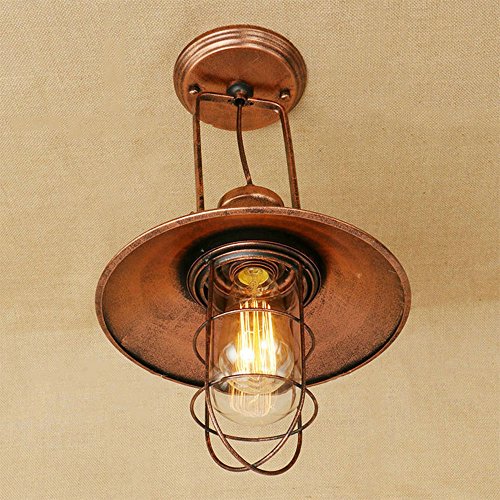 Vintage Techo Luz Antigua Industrial Retro Hierro Jaula Sombra Techo Lámpara Colgante Luz Giratoria Brazo E27 Herrumbre Rojo Techo Bollos Mobiliario Sala De Estar Loft Estudio Sala Ø27cm * H30cm