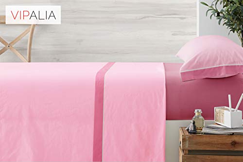 Vipalia Juego de Sabanas 3 Piezas. Bicolor Lisas 100% Poliester. Encimera, Bajera Ajustable y Funda Almohada. Diseño y Calidad. Evoque. Color Rosa Claro/Rosa Oscuro. Cama 90 cm