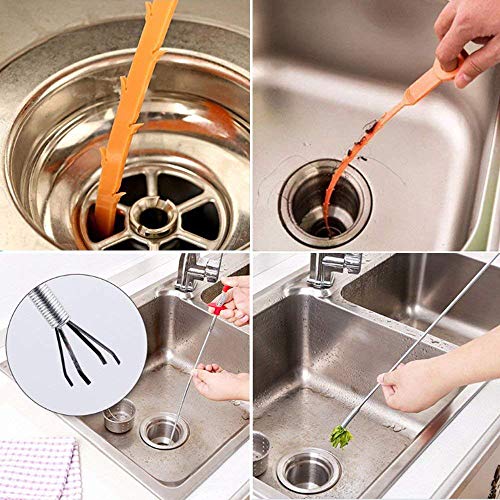 VIPITH - Juego de 6 herramientas desatascadoras de limpieza para fregadero de cocina, bañera y ducha (1 desatascador de muelle + 5 desatascadores de arrastre)