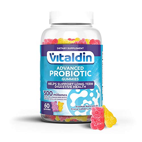 VITALDIN Probiótico gummies - 500 millones de cepas de Bacillus Coagulans por dosis diaria - 60 gominolas (suministro para 1 mes); sabor a Frutas - Flora Intestinal - Apto para Niños & Adultos