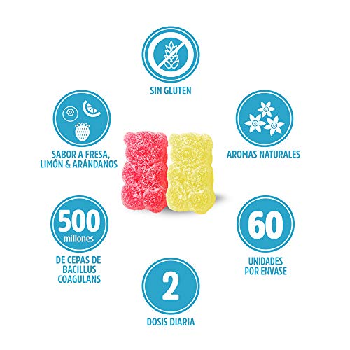 VITALDIN Probiótico gummies - 500 millones de cepas de Bacillus Coagulans por dosis diaria - 60 gominolas (suministro para 1 mes); sabor a Frutas - Flora Intestinal - Apto para Niños & Adultos