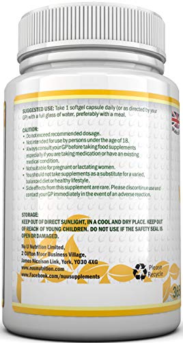 Vitamina D3 365 Cápsulas Blandas (Suministro para Todo el Año) Suplemento de Vitamina D3 de 1000 UI, Colecalciferol de Alta Absorción por Nu U Nutrition