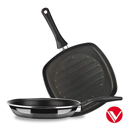 VITREX SARTEN Maison. Sartén Antiadherente Doble Capa, Acero vitrificado, Compatible con Todo Tipo de Cocina, inducción. Apta lavavajillas. Mango ergonómico. Pack Exclusivo SARTEN 24cm + asador 27cm