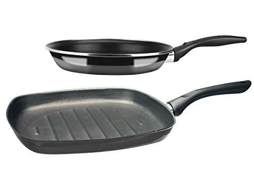 VITREX SARTEN Maison. Sartén Antiadherente Doble Capa, Acero vitrificado, Compatible con Todo Tipo de Cocina, inducción. Apta lavavajillas. Mango ergonómico. Pack Exclusivo SARTEN 24cm + asador 27cm