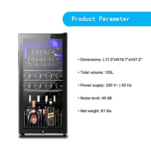 Vitrina de bebidas Bodega - Bebidas refrigerador y refrigerador de 135L LED azul Light- Bebidas Refrigeraton Frigorífico con puerta de cristal y de bloqueo - puede refrigerador de la cerveza, el vino,