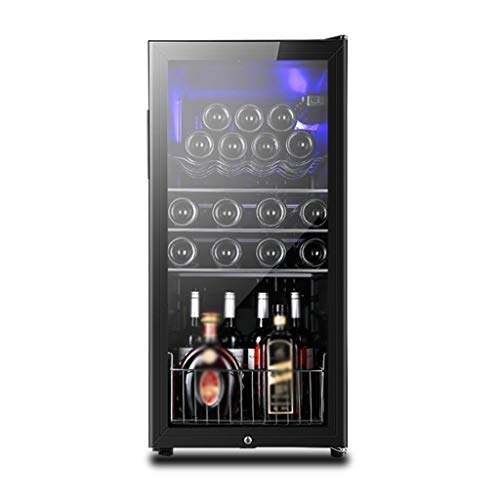 Vitrina de bebidas Bodega - Bebidas refrigerador y refrigerador de 135L LED azul Light- Bebidas Refrigeraton Frigorífico con puerta de cristal y de bloqueo - puede refrigerador de la cerveza, el vino,