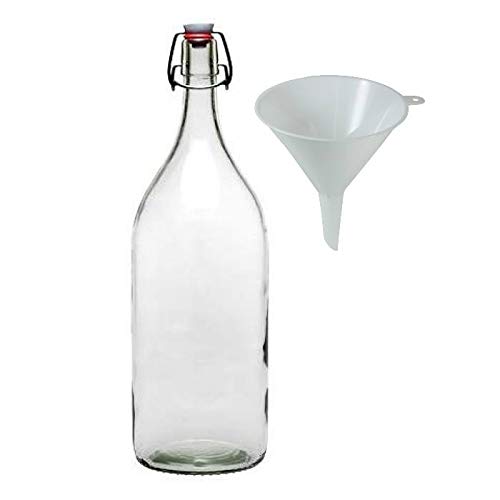 Viva Haushaltswaren - Botella de Cristal (con Cierre, 2 L, rellenable, Incluye Embudo de 12 cm de diámetro)