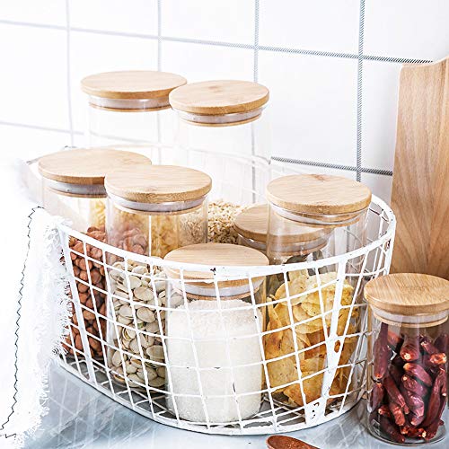 VIVILINEN Juegos de Tarros de Almacenamiento de Cristal con Hermético Tapa de Bambú, Recipientes Organizador de Varios Tamaños para Conservar Alimentos Té,Café,Azúca,Harina,Pasta (600ml*4)