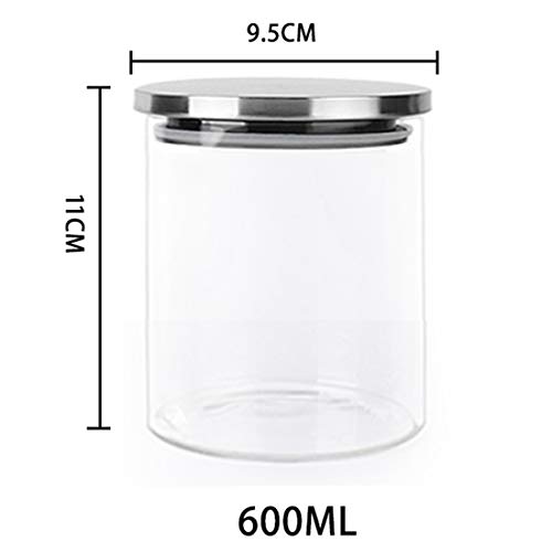 VIVILINEN Juegos de Tarros de Almacenamiento de Cristal con Tapa Hermético de Acero Inoxidable, Recipientes Organizador de Varios Tamaños para Conservar Alimentos Té,Café,Azúca,Harina,Pasta (600ml*4)