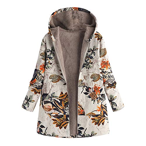 VJGOAL Para Mujer de Invierno más el tamaño de la Moda Casual Warm Thicken Outwear Estampado Floral Bolsillos con Capucha Vintage Abrigos de Gran tamaño(XXXXX-Large,Naranja)