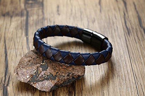 VNOX Pulsera Cruzada Católica de la Pulsera Azul del Acero Inoxidable de Pulsera Genuina con el Cierre Magnético,Los 21cm