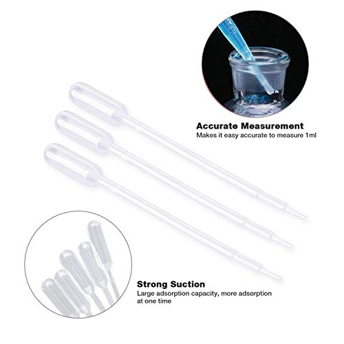 Vockvic Pipeta de Transferencia Plástico 100 Piezas, 1ml Desechables Pipeta Cuentagotas Pipetas Graduadas para Mezcla de Pinturas Acrílicas, Laboratorio, Aceites Esenciales, Manualidades