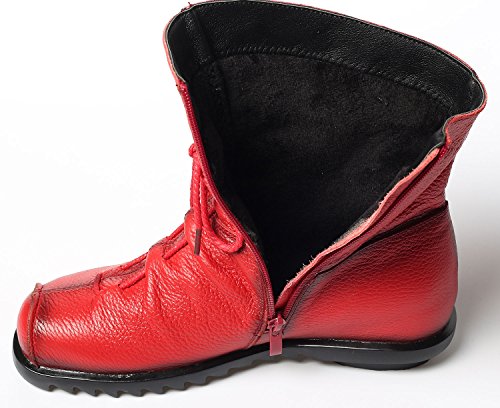 Vogstyle Mujeres Hecho A Mano Cuero Adentro De Aumentar Ate para Arriba Ate para Arriba Rojo with Fleece EU38.5-39//CH40