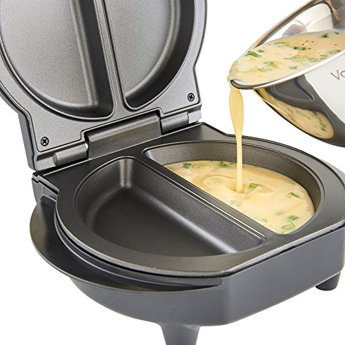 VonShef Omelette Makers – Olla eléctrica individual y doble para tortillas, huevos fritos y revueltos – Sartén antiadherente Dual negro