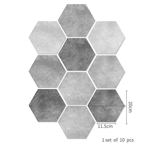 VORCOOL Pegatina para el Piso, 10 Piezas de Cemento Pegatina para el Piso, en Blanco y Negro, Hexagonal, Antideslizante, Adhesivo para Azulejos, Pegatina para el baño