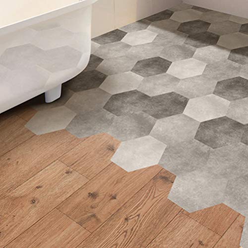 VORCOOL Pegatina para el Piso, 10 Piezas de Cemento Pegatina para el Piso, en Blanco y Negro, Hexagonal, Antideslizante, Adhesivo para Azulejos, Pegatina para el baño