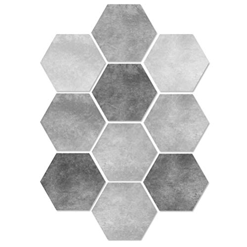 VORCOOL Pegatina para el Piso, 10 Piezas de Cemento Pegatina para el Piso, en Blanco y Negro, Hexagonal, Antideslizante, Adhesivo para Azulejos, Pegatina para el baño