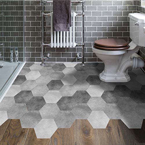 VORCOOL Pegatina para el Piso, 10 Piezas de Cemento Pegatina para el Piso, en Blanco y Negro, Hexagonal, Antideslizante, Adhesivo para Azulejos, Pegatina para el baño