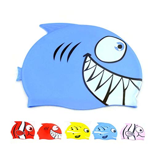 Vosarea Gorro de baño para niños Gorro de baño para bebés de tiburón y pequeños Peces de Silicona (tiburón, Azul Cielo)