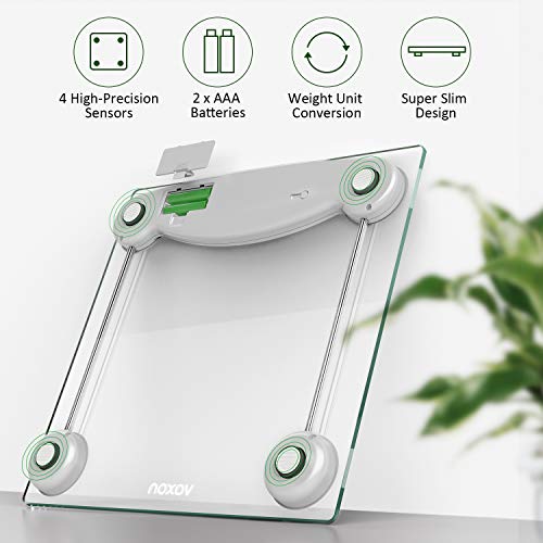 VOXON Báscula de Baño Digital Escala Electrónica con Pantalla LCD Retroiluminada, Alta Precisión Escala de Peso, Máximo 180KG, Escala para Baño, Gimnasio, Salón, Vidrio Transparente