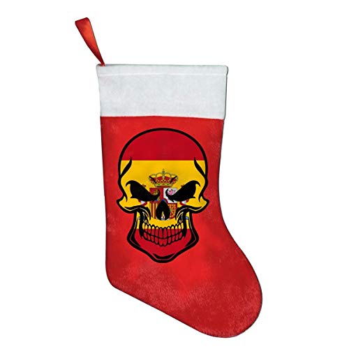 Voxpkrs Spain Flag Skull Christmas Stockings Xmas Dinnerware Candy Sock Cover