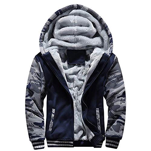 VSUSN Sudadera con Capucha para Hombre con Cremallera Manga Larga Ropa de Abrigo Invierno Cálido Forro Polar Chaqueta Más Dicke Sudaderas con Capucha(Camuflaje&Azul,2XL)