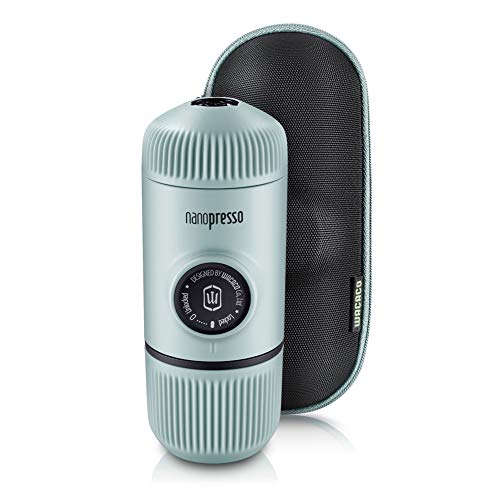 WACACO Nanopresso máquina de café espresso portátil con protectora Nanopresso S-Case adjunto, actualización de la de Minipresso, Cafetera de viaje, Operado manualmente (Nuevos Elementos Azúl ártico)