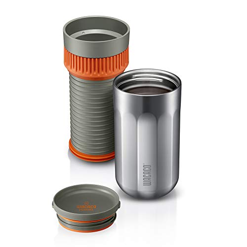 WACACO Pipamoka Cafetera Portátil, Mini Cafetera de Viaje, Maquina de Café Manual para Camping, Extracción Rápida, Presurizada al Vacío Todo en Uno, Taza Térmica de Acero Inoxidable, 10 fl oz