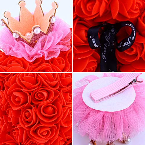 Wakauto Oso de Peluche Rosa con Corona Flor Artesanías de Oso Osos Rosas Flor Eterna para Escaparate Aniversario Fiesta de Navidad Favores Regalo Rojo