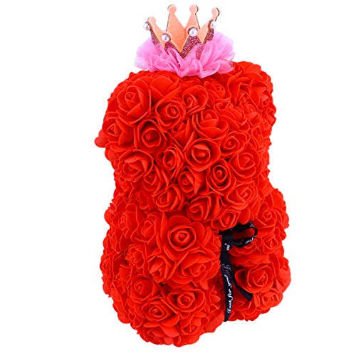 Wakauto Oso de Peluche Rosa con Corona Flor Artesanías de Oso Osos Rosas Flor Eterna para Escaparate Aniversario Fiesta de Navidad Favores Regalo Rojo