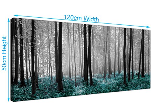 Wallfillers® - Lienzo impreso con el diseño de un bosque en tonos blanco, negro y azul verdoso