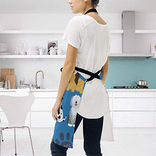 Wamika Delantal Ajustable para Perro, para Cocina, Cocina, Cocina, café, Dibujos Animados Terrier, Labrador Azul, con Bolsillos Impermeables para Mujeres, Hombres, Chef, Delantal Personalizado