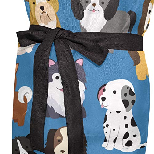 Wamika Delantal Ajustable para Perro, para Cocina, Cocina, Cocina, café, Dibujos Animados Terrier, Labrador Azul, con Bolsillos Impermeables para Mujeres, Hombres, Chef, Delantal Personalizado